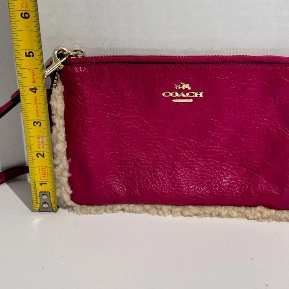 Coach Wristlet New York Shearling Natural Leather Mix Mini Saddle Pink - Picture 9 of 14